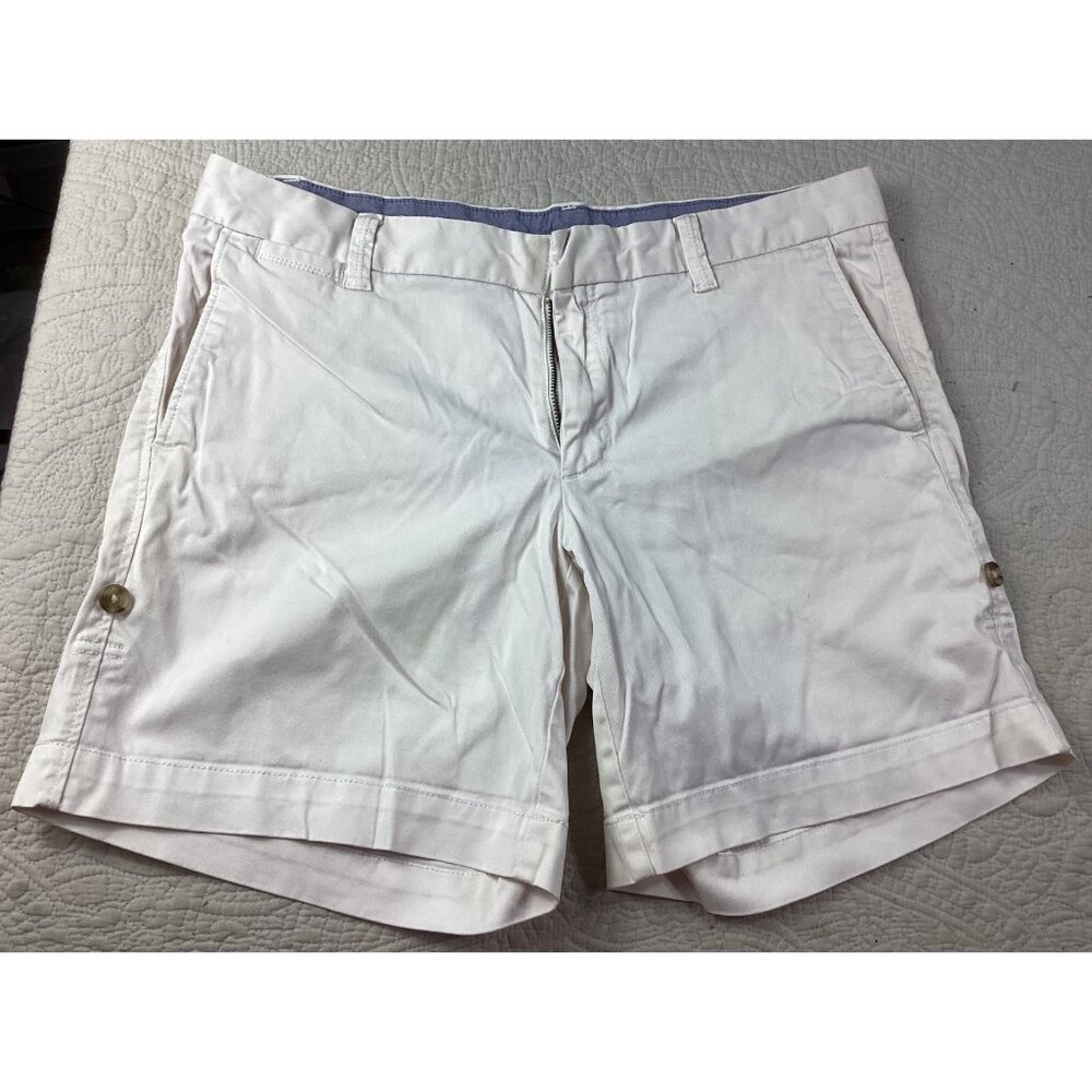 Banana Republic Womens White Stretch Chino Shorts*Size 10*Button Accents*EUC